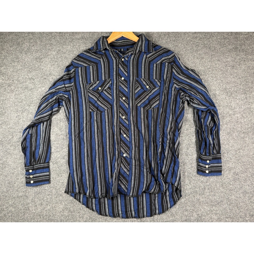 VTG Wrangler Western Shirt Mens Large Multi Striped Cowboy Long Sleeve Button Up